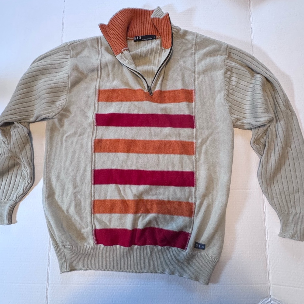 513 Clothing Concepts Retro Striped 1/4 Zip Sweater - Wool Blend - Size Large - Picture 4 of 11